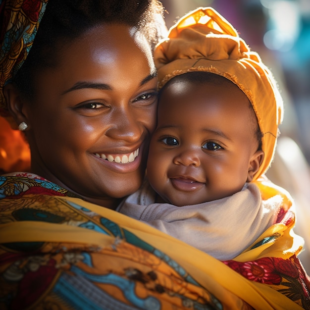 Side view happy mother holding baby