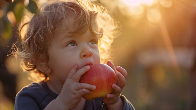 Side view kid eating apple