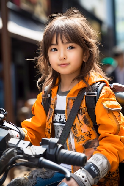 Free photo side view  kid with motorcycle