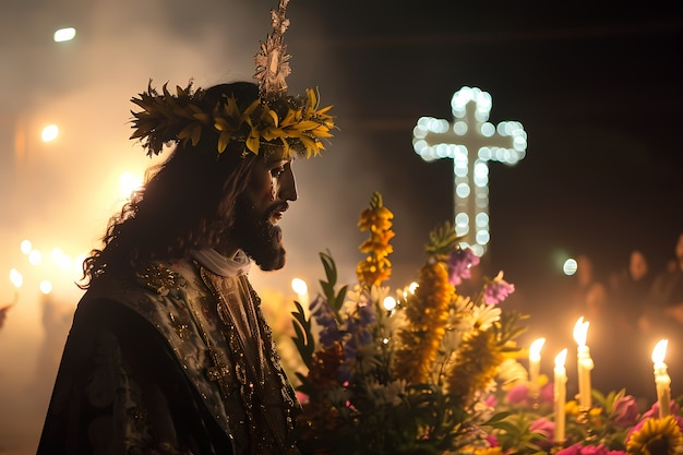 Free Photo side view man celebrating holy week