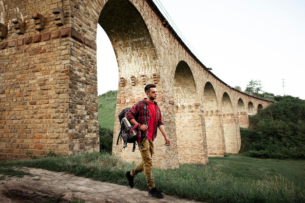 Free Photo side view man exploring nature