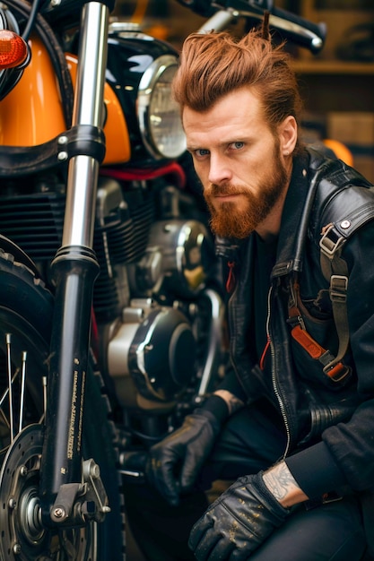 Free photo side view man repairing motorcycle