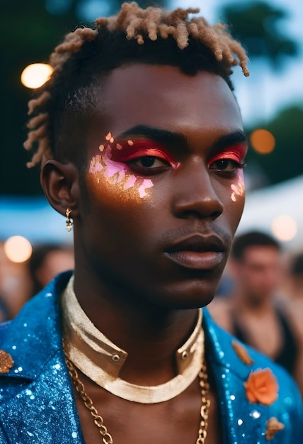 Side view man with festival look and makeup