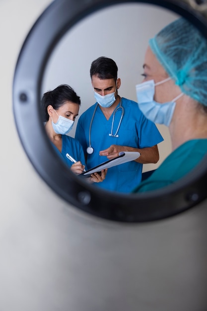 Side view nurses working together