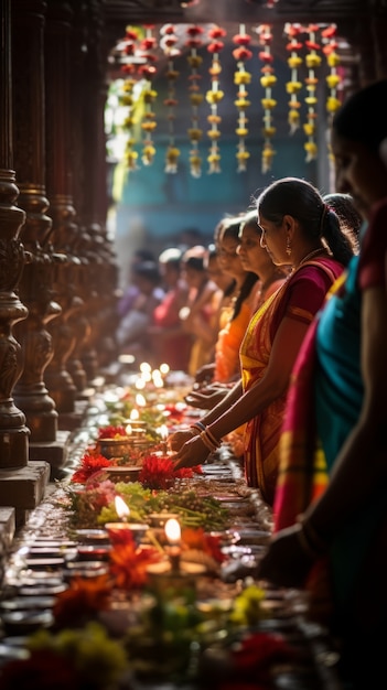 Free Photo side view people celebrating tamil new year