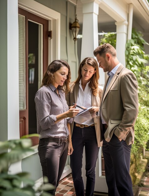 Side view people working as real estate agents