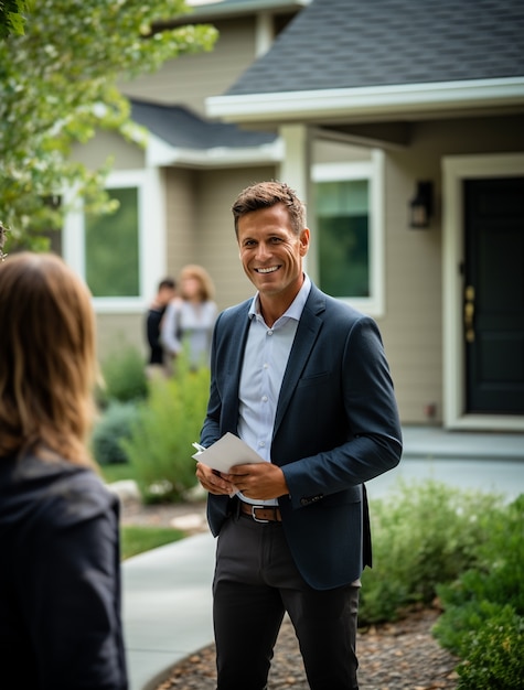 Side view people working as real estate agents