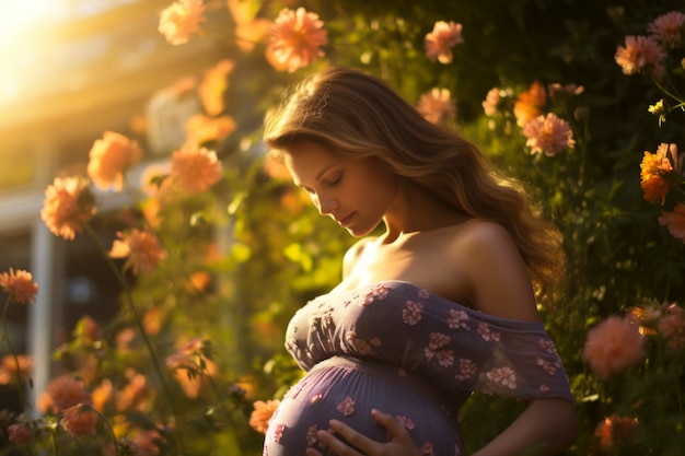 Free Photo side view pregnant woman in nature