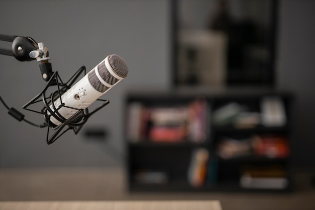 Side view of a radio microphone with copy space