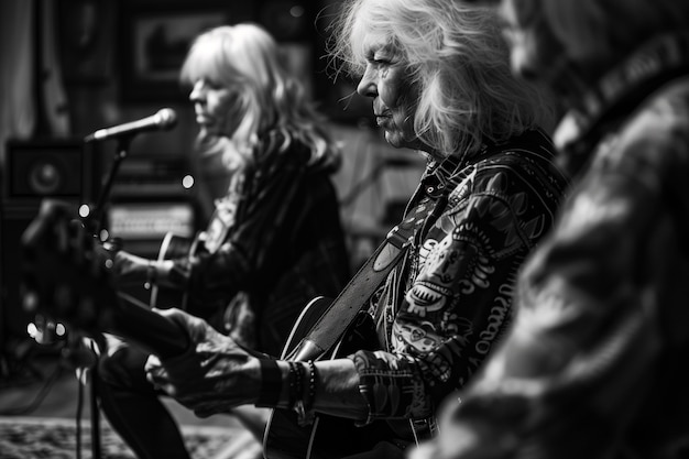 Free photo side view rebellious grannies making music