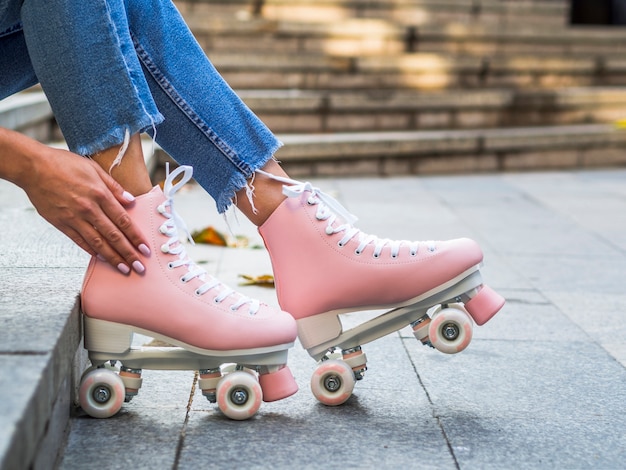 Free photo side view of roller skates with stairs