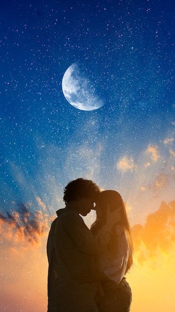 Side view romantic couple astral wallpaper