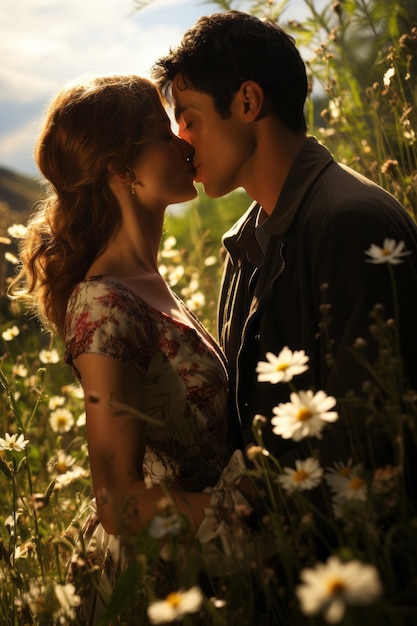 Free Photo side view romantic couple kissing