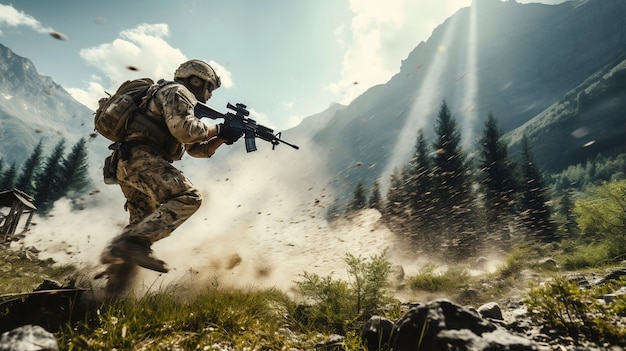 Side view soldier fighting during war