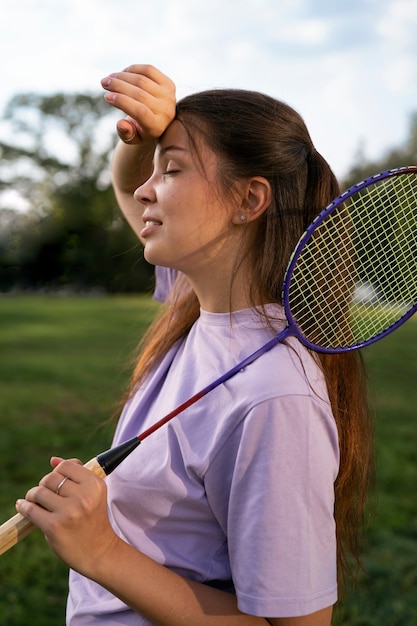 Side view tired woman outdoors