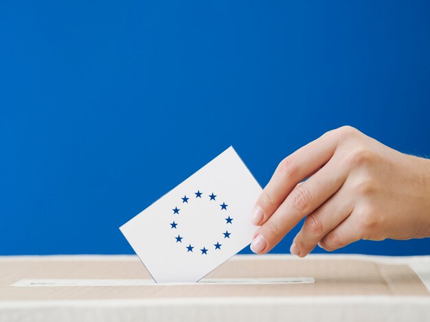 Side view woman being involved in the european election