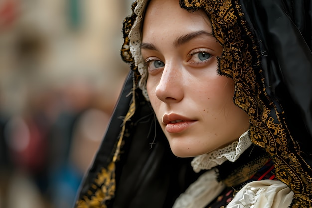 Free Photo side view woman celebrating holy week