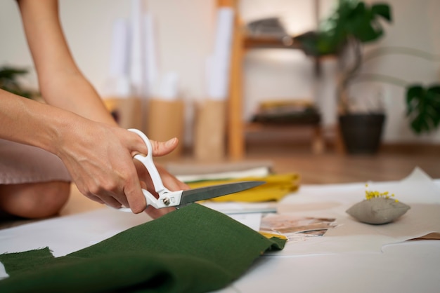 Side view woman creating vision board