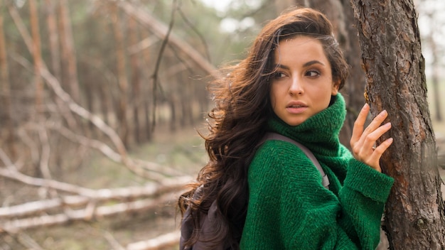 Side view woman in forest