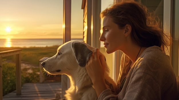 Side view woman holding dog