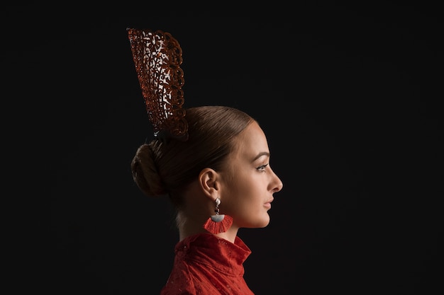 Side view woman posing in studio