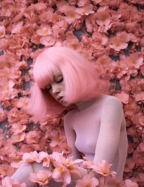 Free photo side view woman posing with flowers