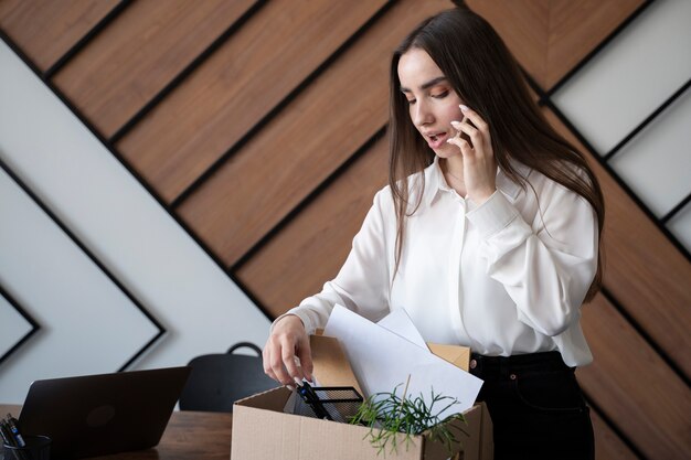 Side view woman talking on phone