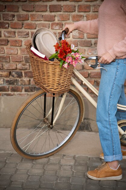 Side view woman with bicycle