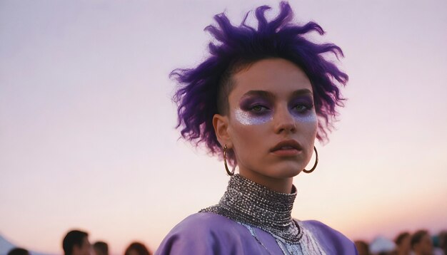 Side view woman with festival look and makeup