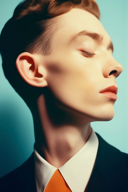 Free photo side view young man posing in studio