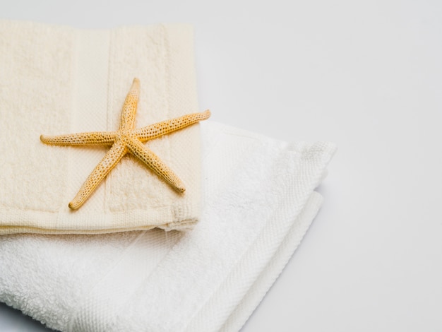 Free photo sideways seastar on top of towel