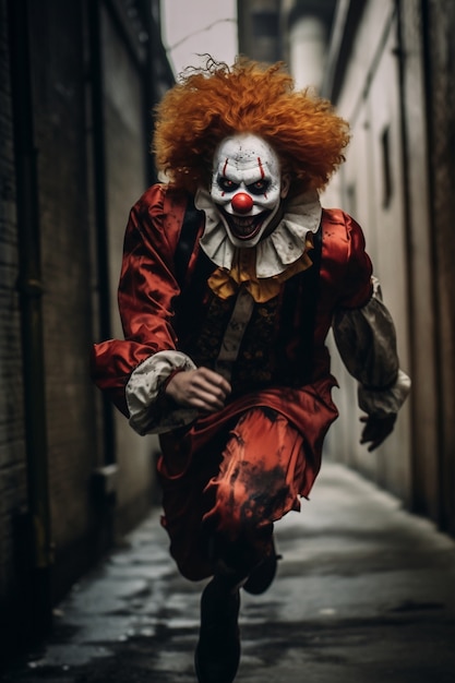 Sight of terrifying clown running