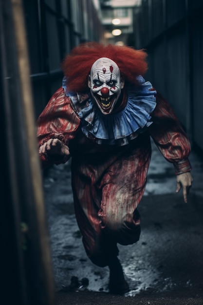 Free Photo sight of terrifying clown running