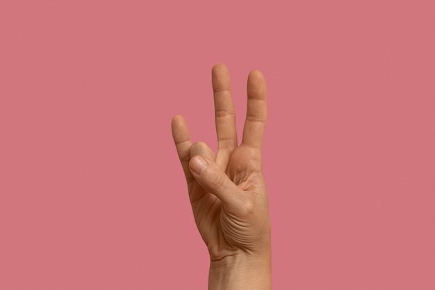 Sign language symbol isolated on pink