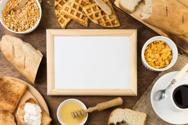 Sign surrounded by breakfast 