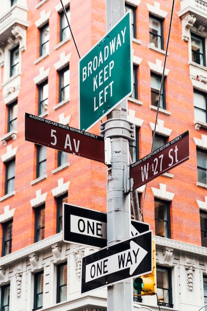 Signposts on street pillar