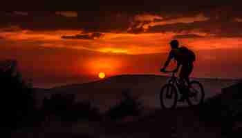 Free photo silhouette biker conquers mountain peak at dusk generated by ai