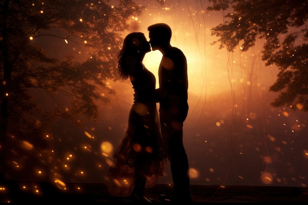 Free photo silhouette of couple in love showing affection