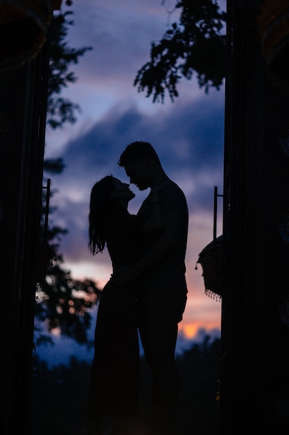 Silhouette of couple on sunset background