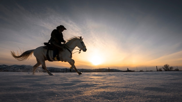 Silhouette of cowboy on a horse