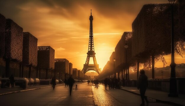 Silhouette of famous architecture back lit at dusk generated by AI