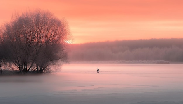 Free Photo silhouette of fisherman in tranquil sunset reflection generated by ai