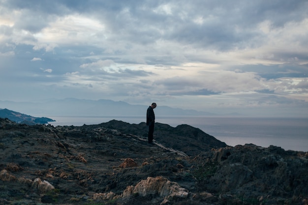 Free photo silhouette of lonely and sad old man