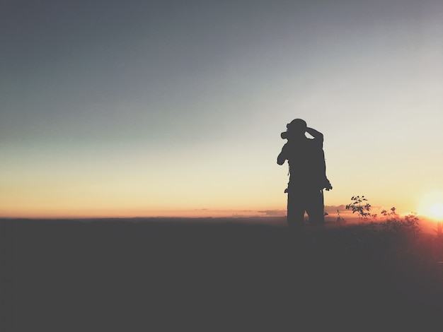 Silhouette man in mountain