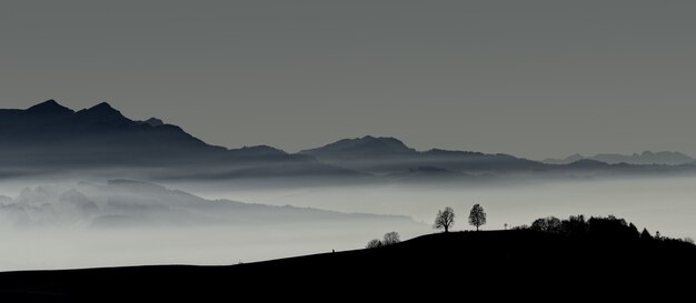 Silhouette of mountain during sunset