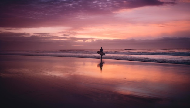 Free photo silhouette of one person jogging at sunset generated by ai