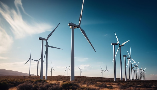 Free photo silhouette spinning in wind power back lit blue generated by ai