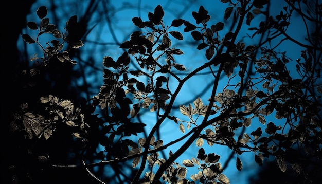 Free Photo silhouette of tree branch against vibrant sunset generated by ai