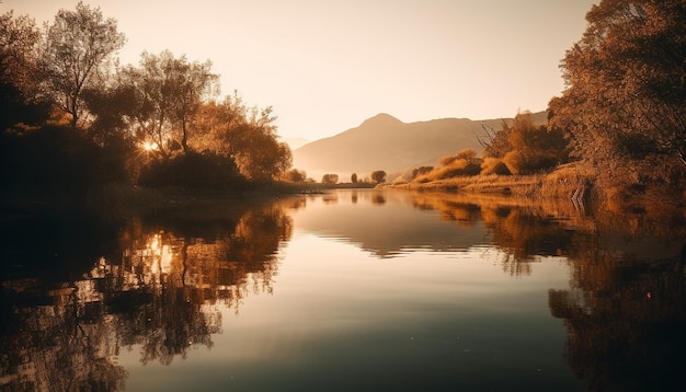 Silhouette of tree reflects natural beauty at dusk generated by AI