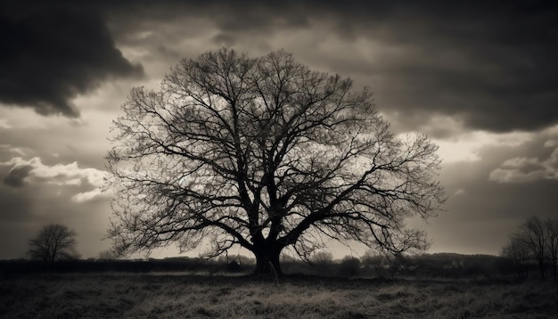 Free Photo silhouette of tree trunk spooky and lonely generated by ai